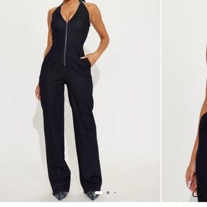 Elegant dark denim Halter Jumpsuit